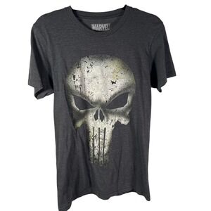 Marvel The Punisher‎ Skull Graphic T Shirt Mens Size Small Gray Cotton Blend